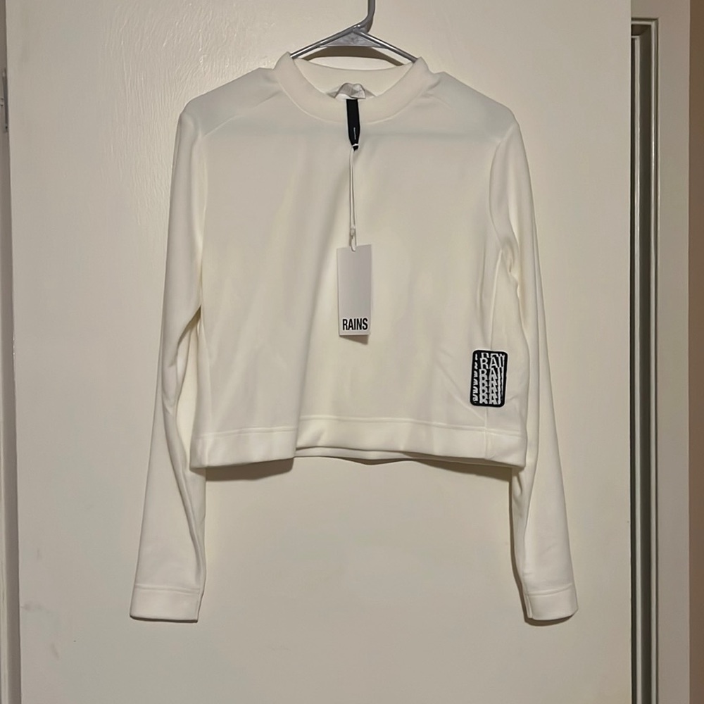 NWT Rains womens fleece cropped sweatshirt in fossil XS $95